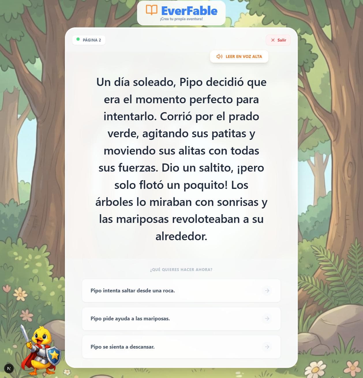 Interfaz para crear cuentos interactivos personalizados
